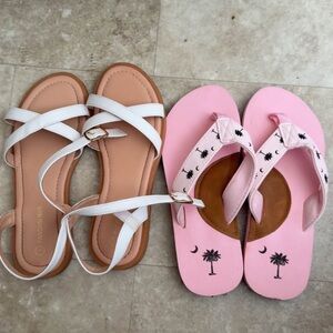 White Strappy Sandals and Pink Flip Flops